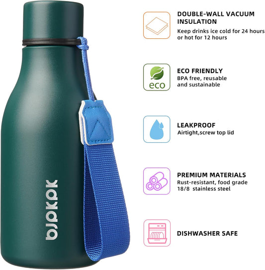 BJPKPK Insulated Water Bottles, 18 oz Stainless Steel Metal Water Bottle with Strap, BPA Free Leak Proof Jugs, Mugs, Flasks, Reusable Thermal Flasks for Sports & Travel, Black - Colors A
