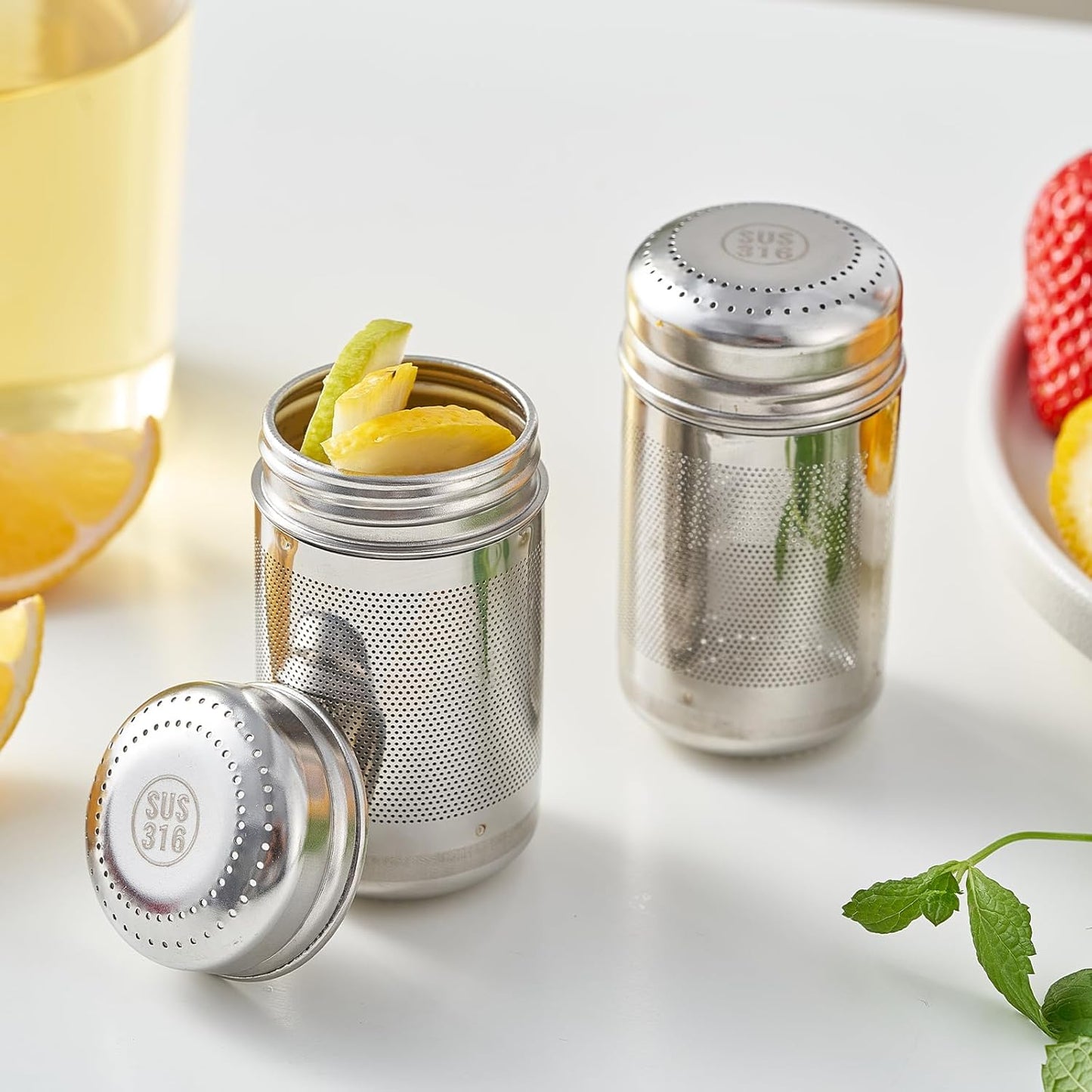 316L Stainless Steel Fruit Infuser for Water Bottles & Pitchers,BPA-Free Plastic-Free,Hot/Cold Safe Dishwasher Safe(2-Pack)
