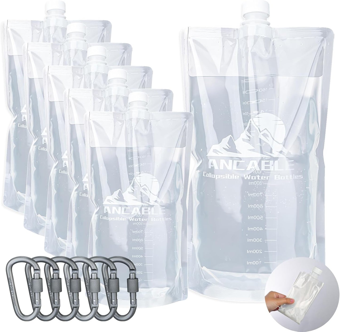 Ancable 33oz (1L) Collapsible Water Bottles, 3-Pack Reusable Travel Foldable Water Bottles for Hiking Camping Running Bike, BPA-Free Water Bottle