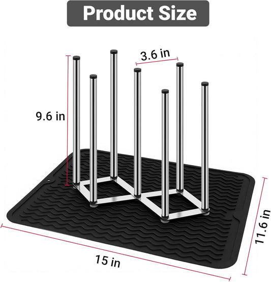 Stainless Steel Bottle Drying Rack with Non-Slip Silicone Mat – Foldable Water Bottles Dryer Stand for Cups, Tumblers, Wine Glasses & Baby Bottles, Space-Saving Countertop Bottle Rack Organizer