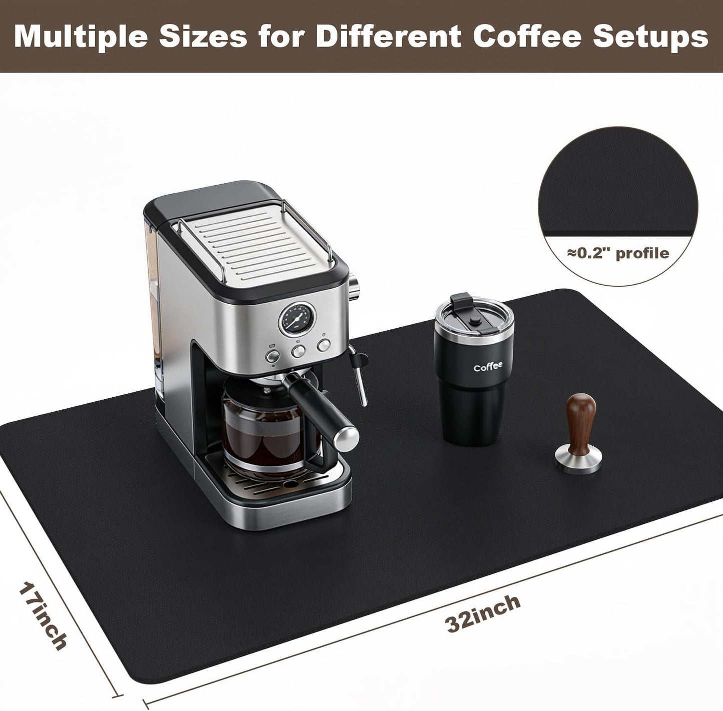 Coffee Mat,Absorbent Dish Drying Mat for Kitchen Counter,Coffee Bar Mat,Non-Slip Rubber Backed,Hide Stains & Quick Dry,for Espresso Machine,Coffee Station,Cups & Sink,12" x 20"(Black)