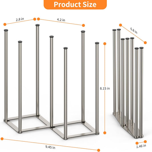 KORRTFID Foldable Bottle Drying Rack, Baby Bottle Drying Rack, Collapsible Cup Draining Holder, Retractable Reusable Storage Bag Dryer with Non-Slip Bottom - Stainless Steels (Silver)