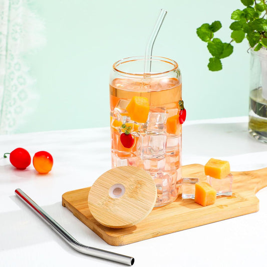 Honeydak 2 Pcs Icon Juice Glass Tumbler with Lid & Straw - 18 oz Cloud and Sun Icon Can Shape Glass Cups Coffee Juice Beer Soda Drinking Cup for Summer Halloween Christmas Party Supplies Gift