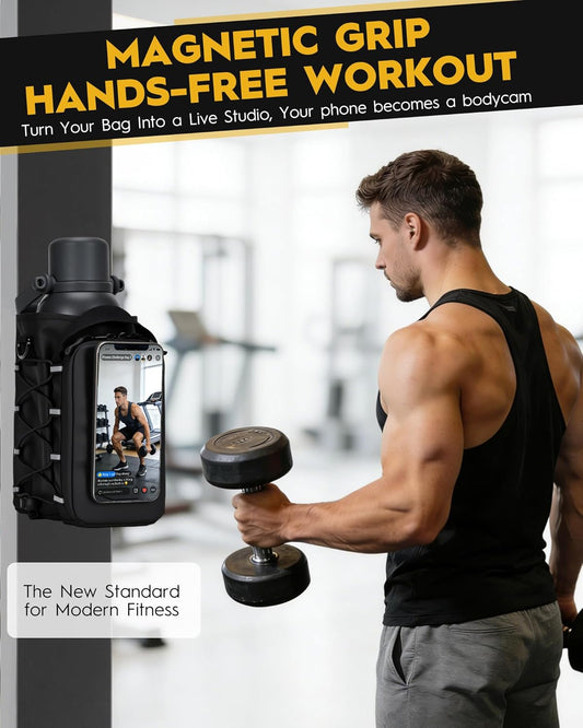 MKZ Magnetic Gym Bag for Men & Women – Strong Magnetic Phone Holder for Gym Equipment, Water Bottle Bag Crossbody with Phone Mount & Water Bottle Holder, Ideal for Workout, Running, Hiking, Travel