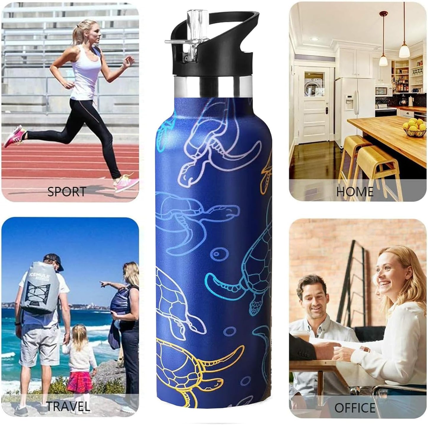 Pickleball Sport Water Bottle with Straw, Vacuum Insulated Stainless Steel Thermal Drinking Travel Mug Cups For Gym Fitness Camping-20oz/600ml