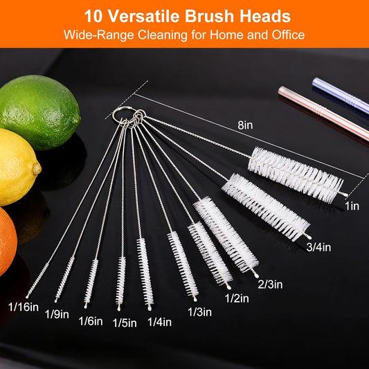 8 Inch Extra Long Straw Cleaner Brush Set, 10 Pack Reusable Straw Cleaning Brushes for Tumbler, Metal Straws,Bottle Drinking Straws,Computer Keyboard, Desktop Cleaning