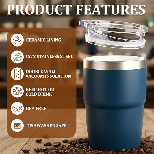Zenbo 8 oz Stackable Espresso/Coffee Cups with Magnetic Lid, Ceramic-Lined 18/8 Stainless Steel Mini Tumblers, Double-Wall Vacuum Insulated & Dishwasher Safe for Travel & Office (Sage Green-2 Pack)