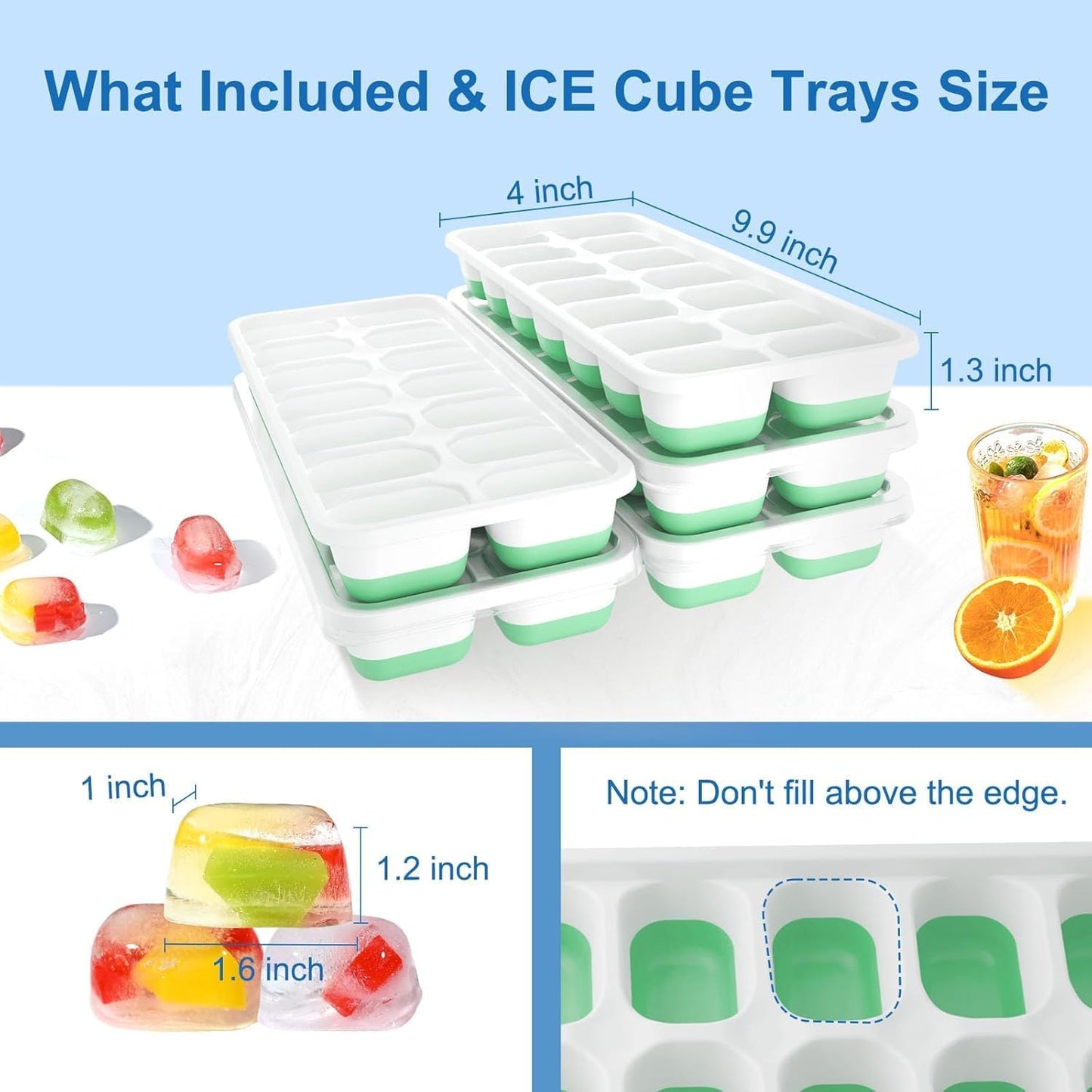 Ice Cube Tray with Lid, 3 Pack Silicone Easy-Release Ice Trays for Freezer, Stackable Ice Cube Molds for Drinks, Cocktails, Whiskey, Coffee - BPA-Free and Odor-Free,Ice Cube Trays for Freezer