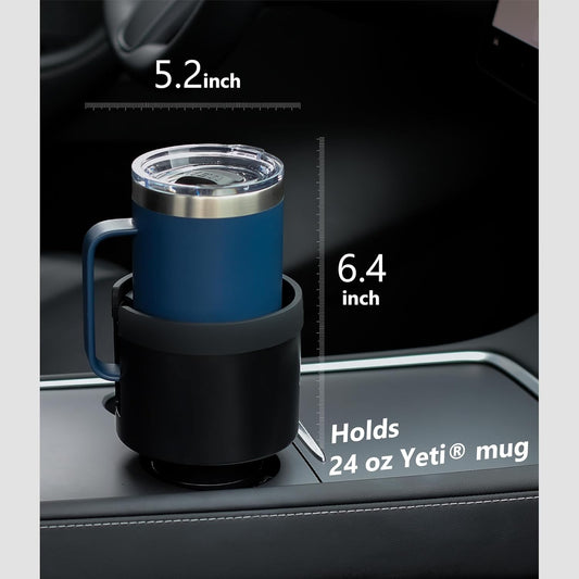 Seven Sparta Car Cup Holder Expander with Offset Adjustable Base, Compatible with Hydro Flasks 32/40 Ounce, Compatible with Yeti Ramblers 20/26/30 Ounce, Other Bottles in 3.4"-3.8" (Black)