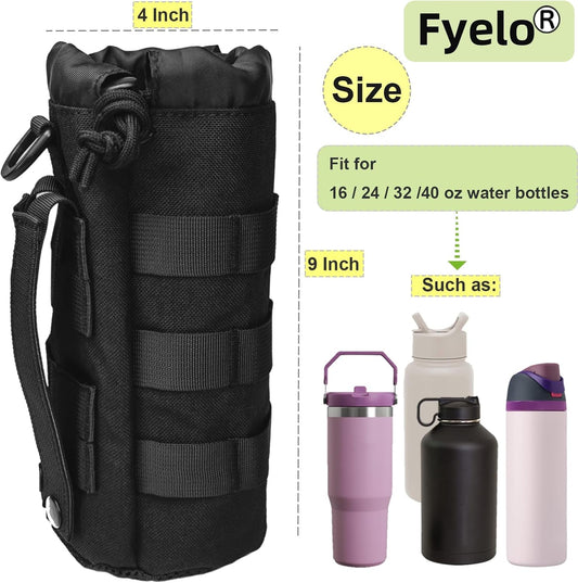 Tactical MOLLE Bottle Pouch Bag, Travel/Sprots Molle Water Bottle Holder with Drawstring Open Top and Mesh Bottom