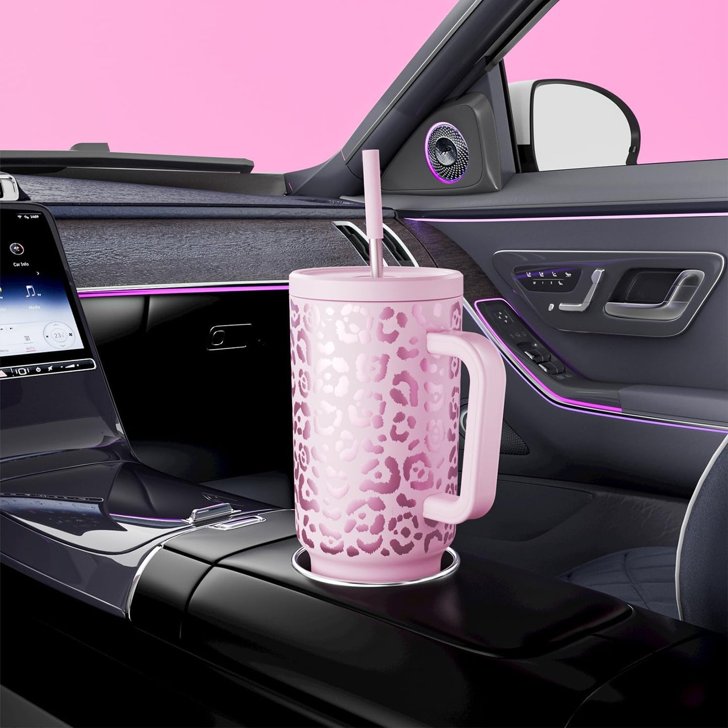 Meoky 40 oz Tumbler with Handle and Straw: Stainless Steel Insulated Tumbler with Lid and Straw - 100% Leak Proof Tumbler for Car Cup Holders - Travelers Commuters Workers, Donut