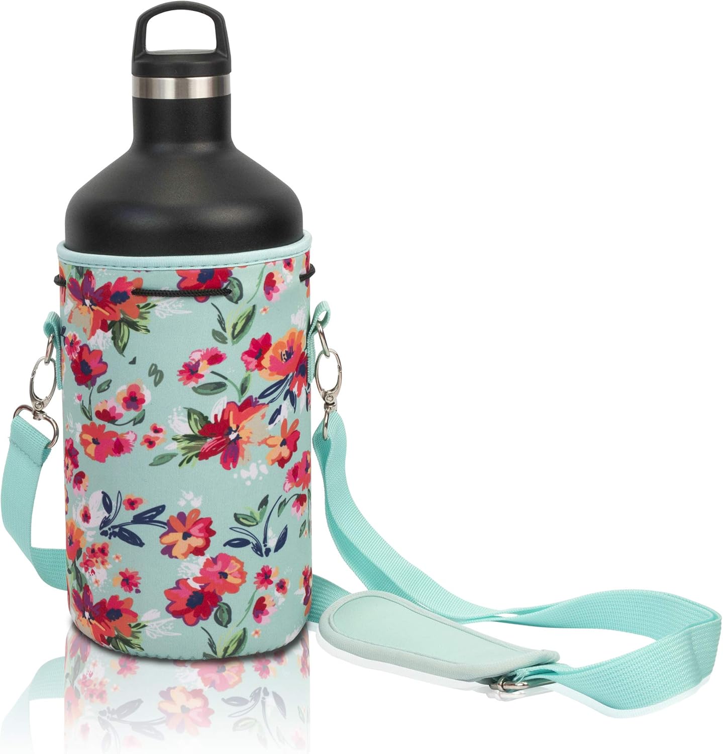 Made Easy Kit Neoprene Water Bottle Carrier Holder with Adjustable Shoulder Strap for Insulating & Carrying Water Container Canteen Flask Available in 5 Sizes (Black, M (16oz-22oz))