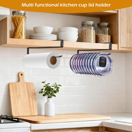 LWGFIO 2Pack Tumbler Lid Organizer, Kitchen Space-Saving Cup Holder, Organizers for Under Cabinet Storage, No Glue or Drilling Required (Black)