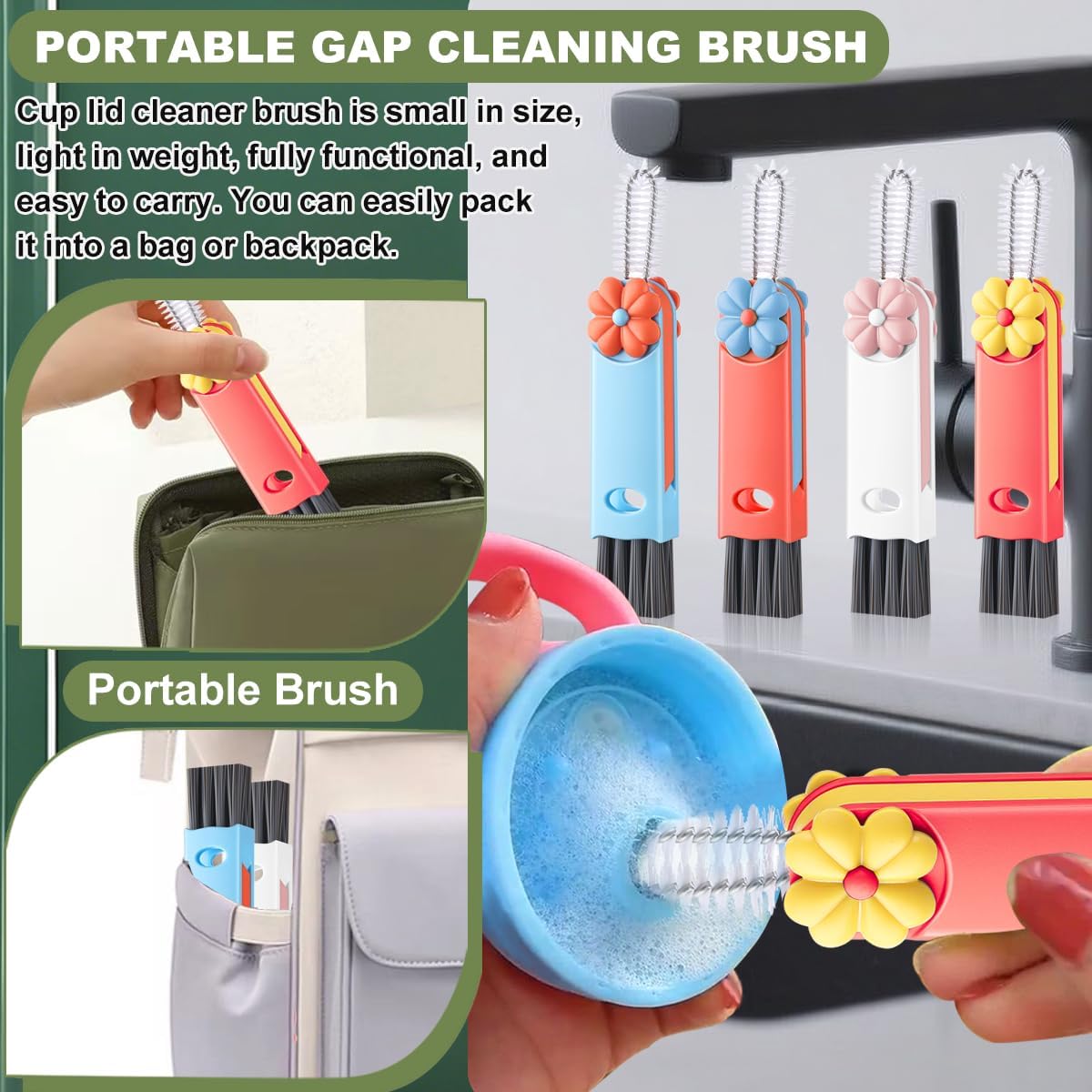 3 in 1 Cup Lid Cleaning Brush, Portable Cup Cleaner Brush, New Water Bottle Lid Cleaner Brush, Multifunctional Cleaning Brush - Home Kitchen Cleaning Tools for Tight Spaces & Bottle Gaps, 3 PCS
