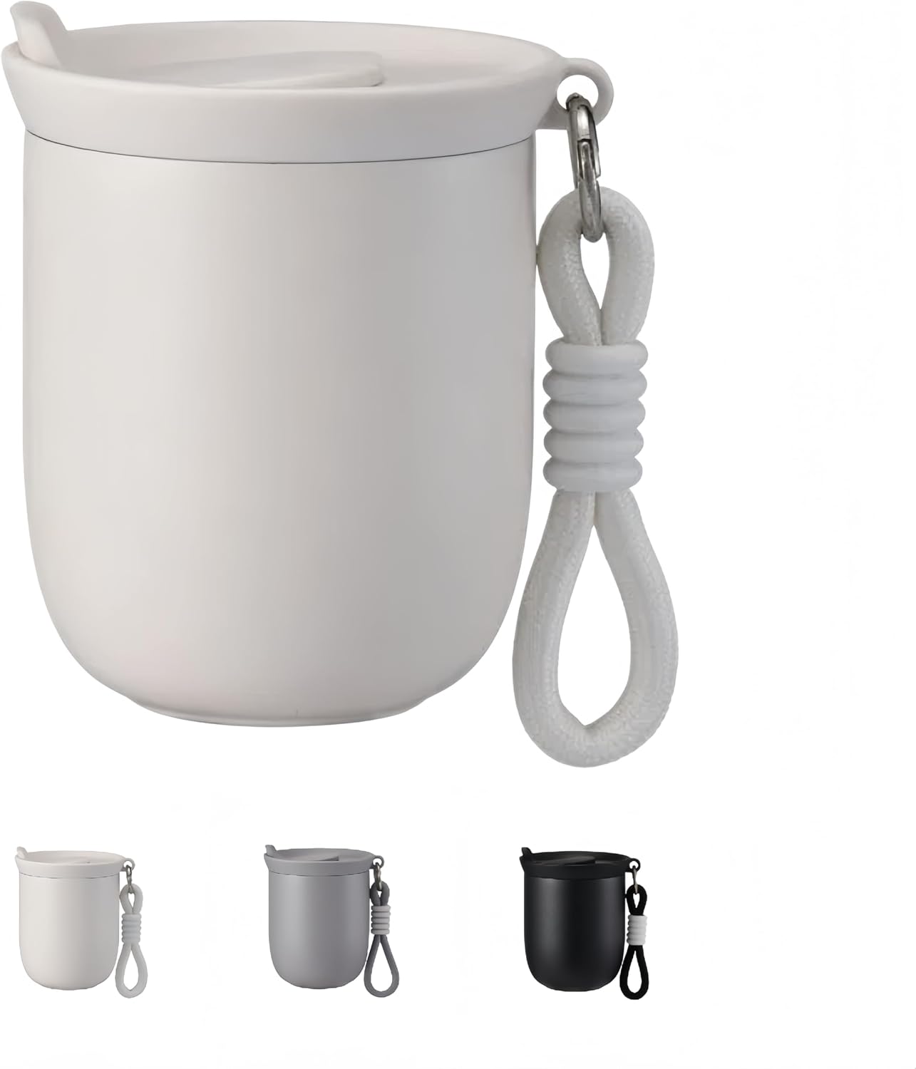8oz Small Insulated Coffee Cup with Lanyard, Vacuum Steel Mini Travel Mug | Matte finish;Leakproof lid;Flip spout;Non-slip base;Hot or cold drinks;Office;Commute;Walking;Hiking;Daily carry