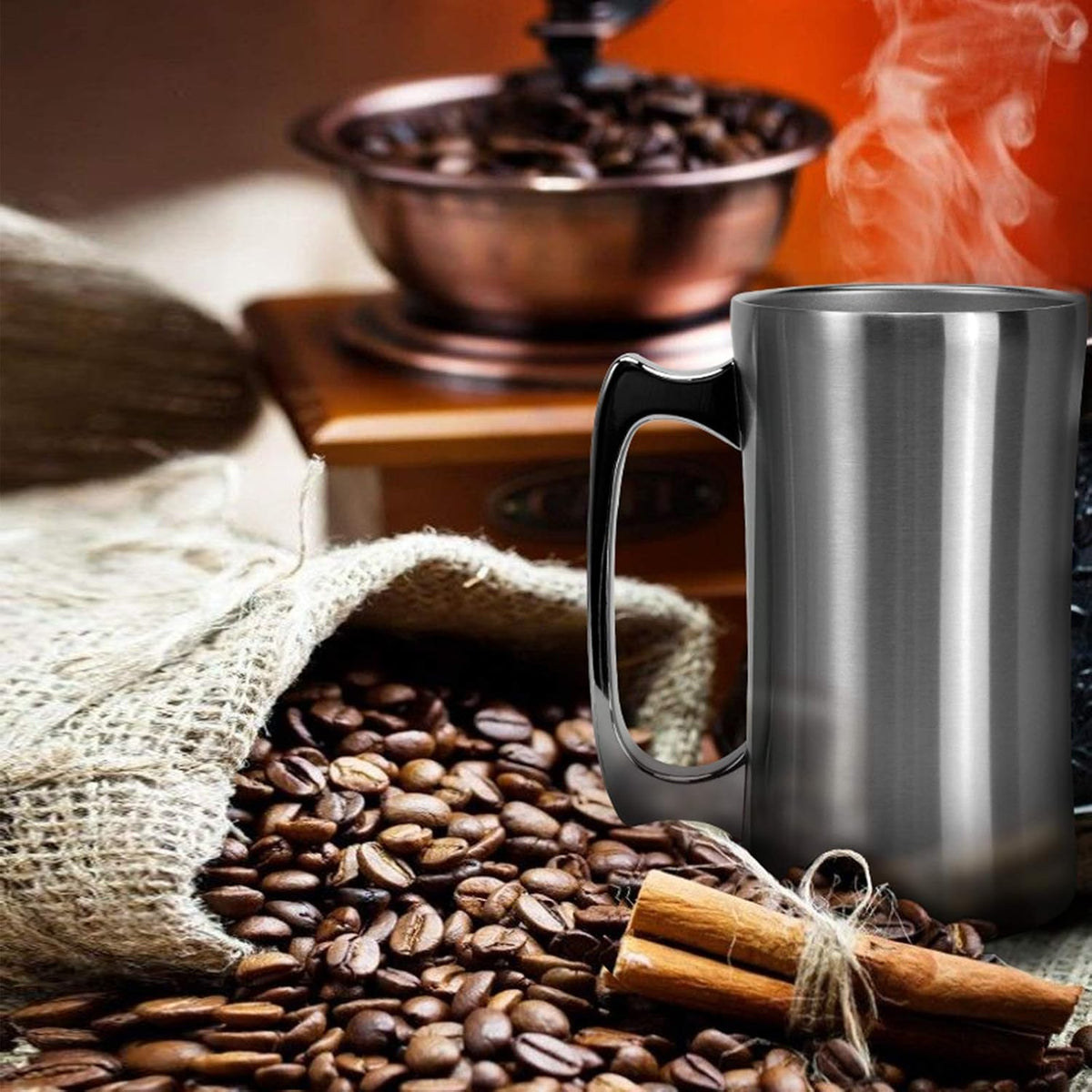 Stainless Steel Double Walled Mugs 20 oz Metal Coffee & Tea &Wine Cup Mug Insulated Cups with Handles Keep Drinks Cold or Hot Longer