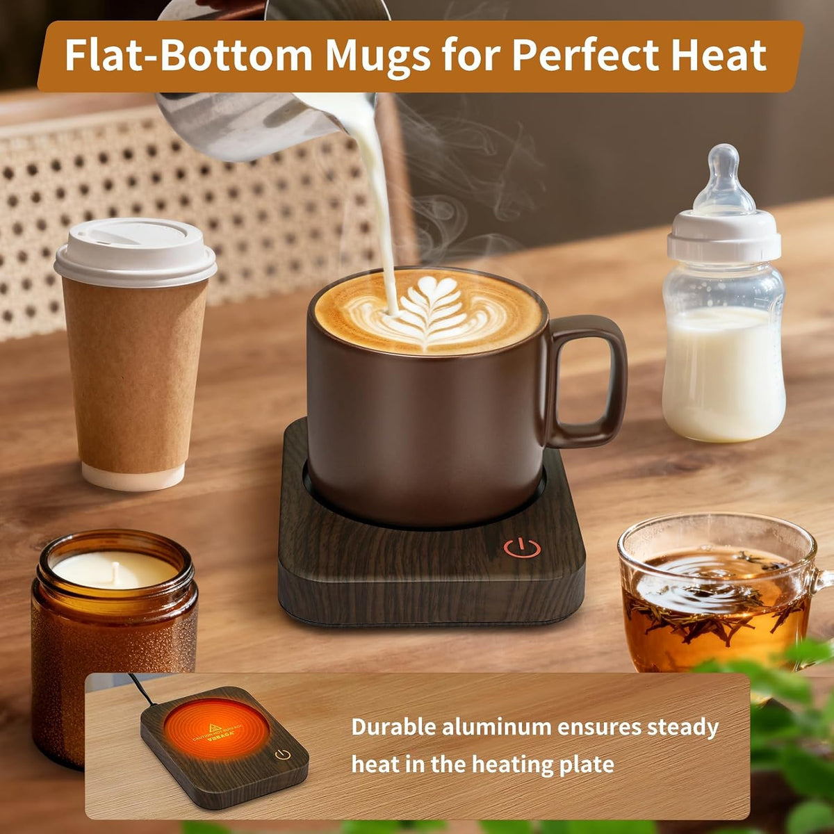 Coffee Mug Warmer for Desk with Auto Shut Off & 3-Temp Settings, Coffee Cup Warmer with Smart Safety Alert Home Office Accessory, Perfect for Coffee, Tea, Milk (No Mug)