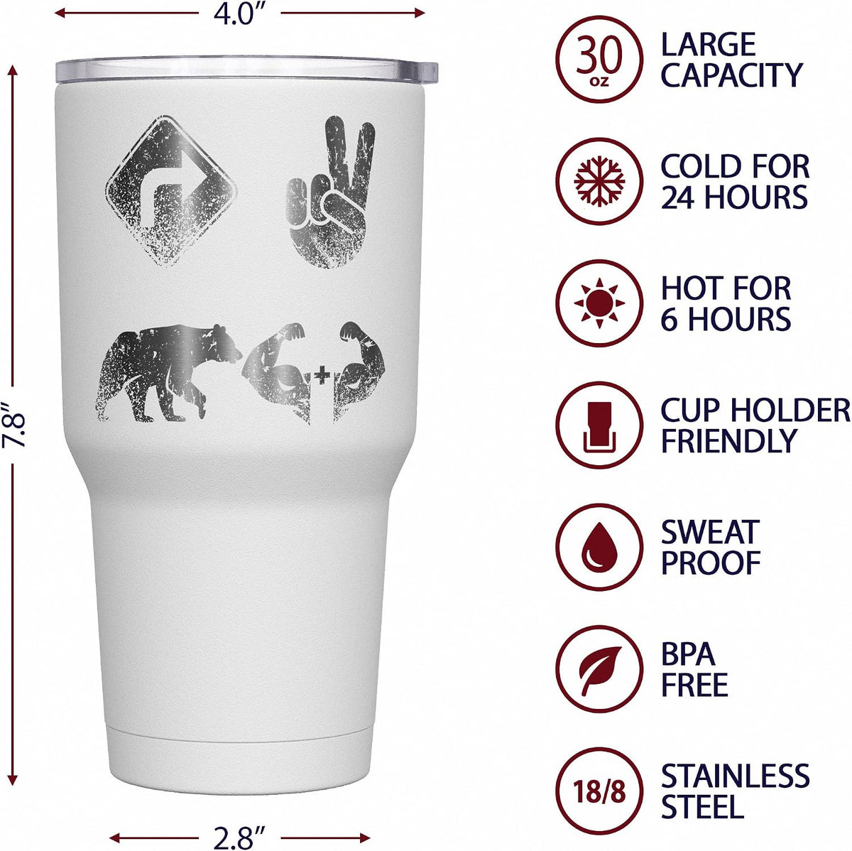 Right 2 Bear Arms - Coffee Tumbler - American Flag Coffee Travel Mug - Engraved Tumbler - Double Insulated Tumbler - 30 oz