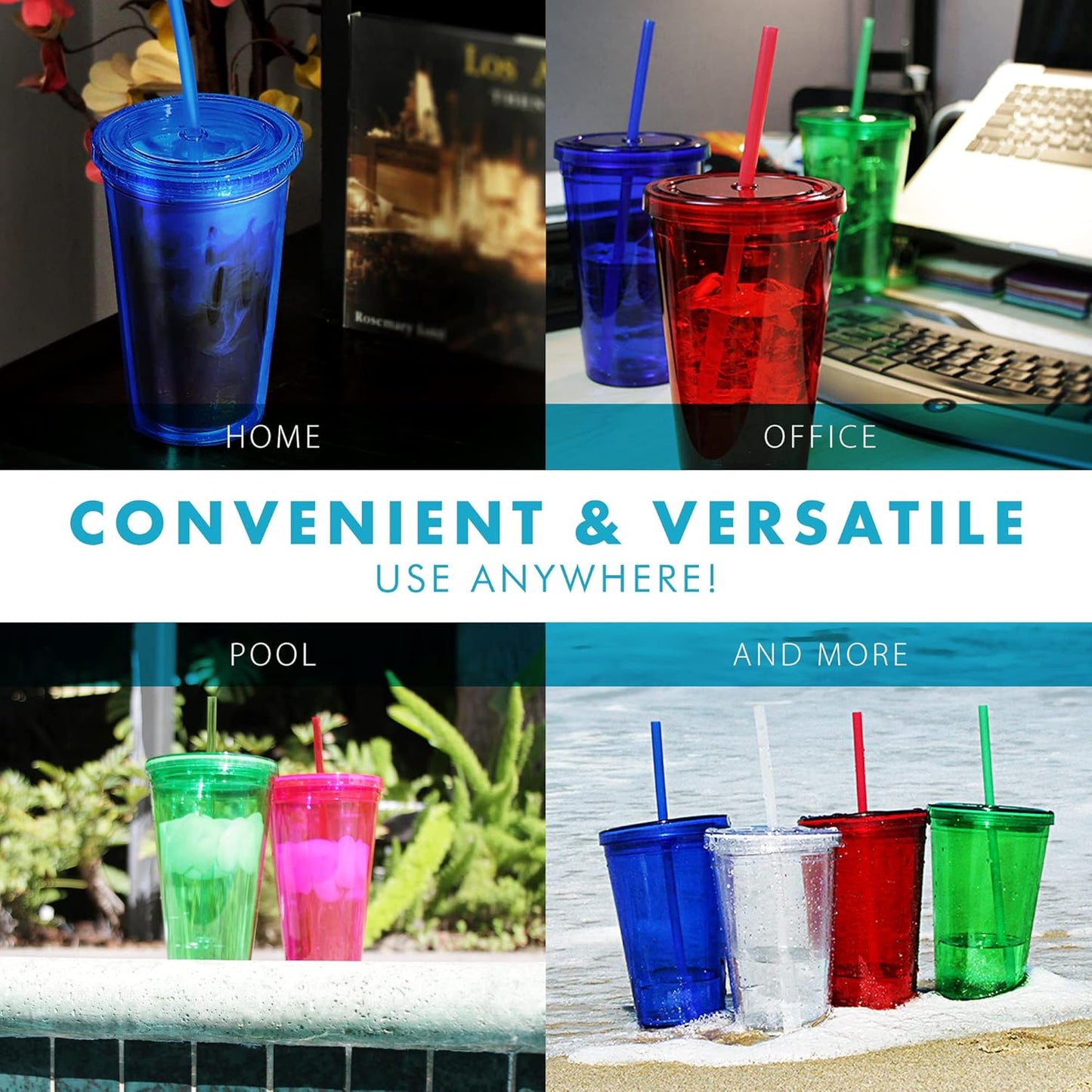 Simple Green Solutions - Customizable Paper Insert Acrylic Double Wall Cup for Cold Drinks, Clear Reusable Cups with Lids & Straws, Insulated Plastic Tumblers with Lids & Straw, Acrylic Tumblers, 16oz