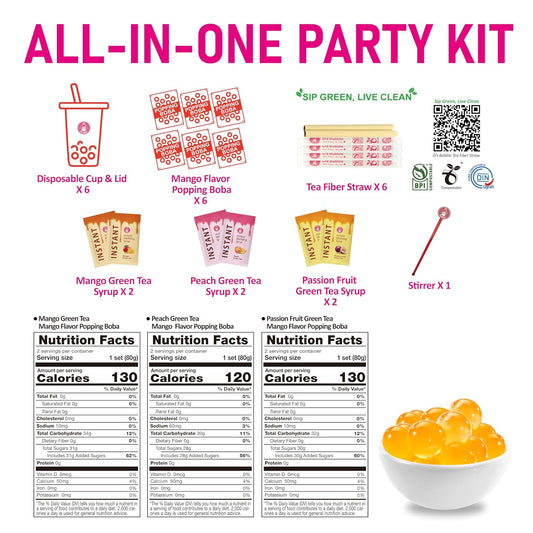 O's Bubble Boba Tea Kit - Bubble Tea Kit - All in One Boba Kit - Boba Kit for Kids - 6 Servings Includes Cups, Straws, Stirrer (Party Kit Variety Pack Upgrade) (Mixed Fruit)