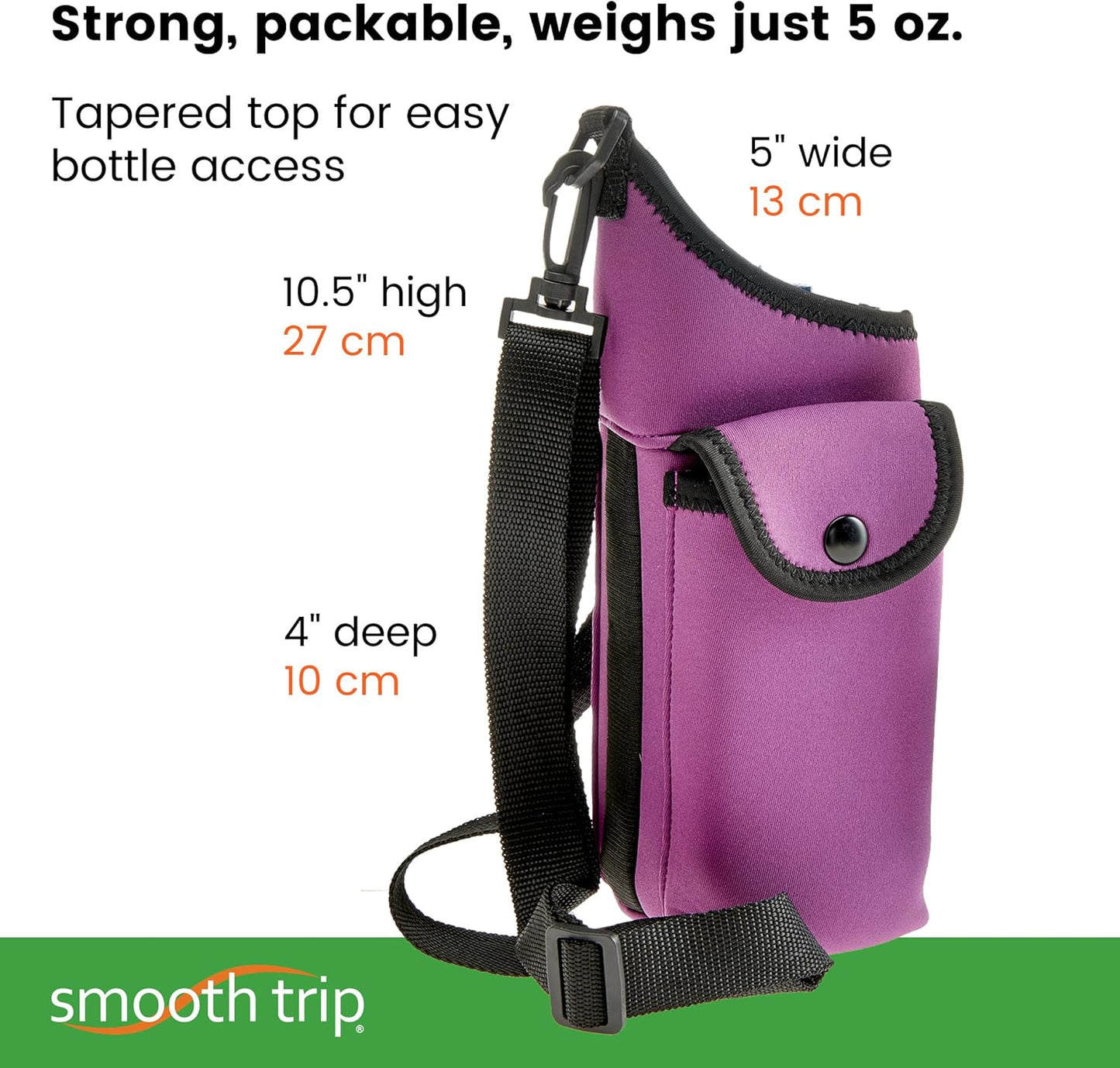 Smooth Trip AquaPockets Neoprene Water Bottle Holder with Strap - Neoprene Sling Bag with Water Bottle Holder, Phone Pouch and Adjustable Strap for Walking and Hiking - Fits up to 32 oz. Bottles