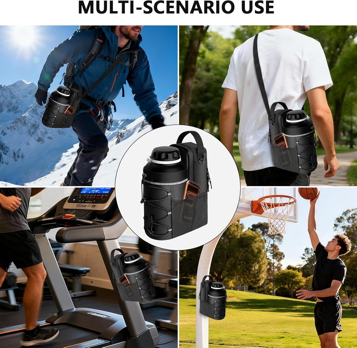 Magnetic Gym Bag for Men and Women, Sling Bottle with Magnetic Attachment, Water Bottle Holder, Gym Pouch, Crossbody Bag for Travel, Work, Sports, Fitness