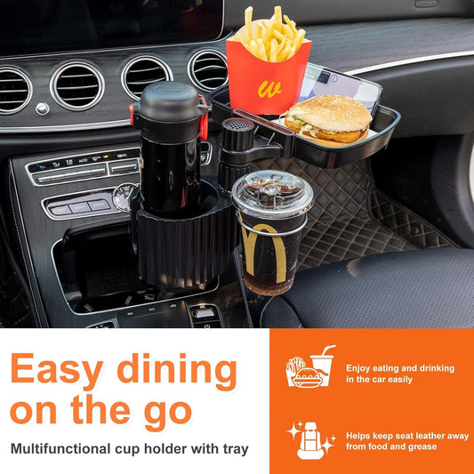 Car Large Cup Holder Expander, 5-in-1 Cupholder Extender with Phone Holder & Swivel and Detachable Snack Food Tray Table for Eating, Travel Essentials for Road Trips for Driver. Model C
