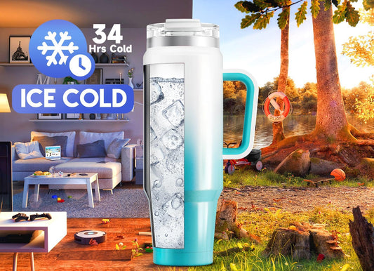 Meoky 32 oz Tumbler with Handle, Insulated Tumbler with Lid and Straw, Stainless Steel Travel Mug, Keeps Cold for 24 Hours, 100% Leak Proof, Fits in Car Cup Holder (Night)