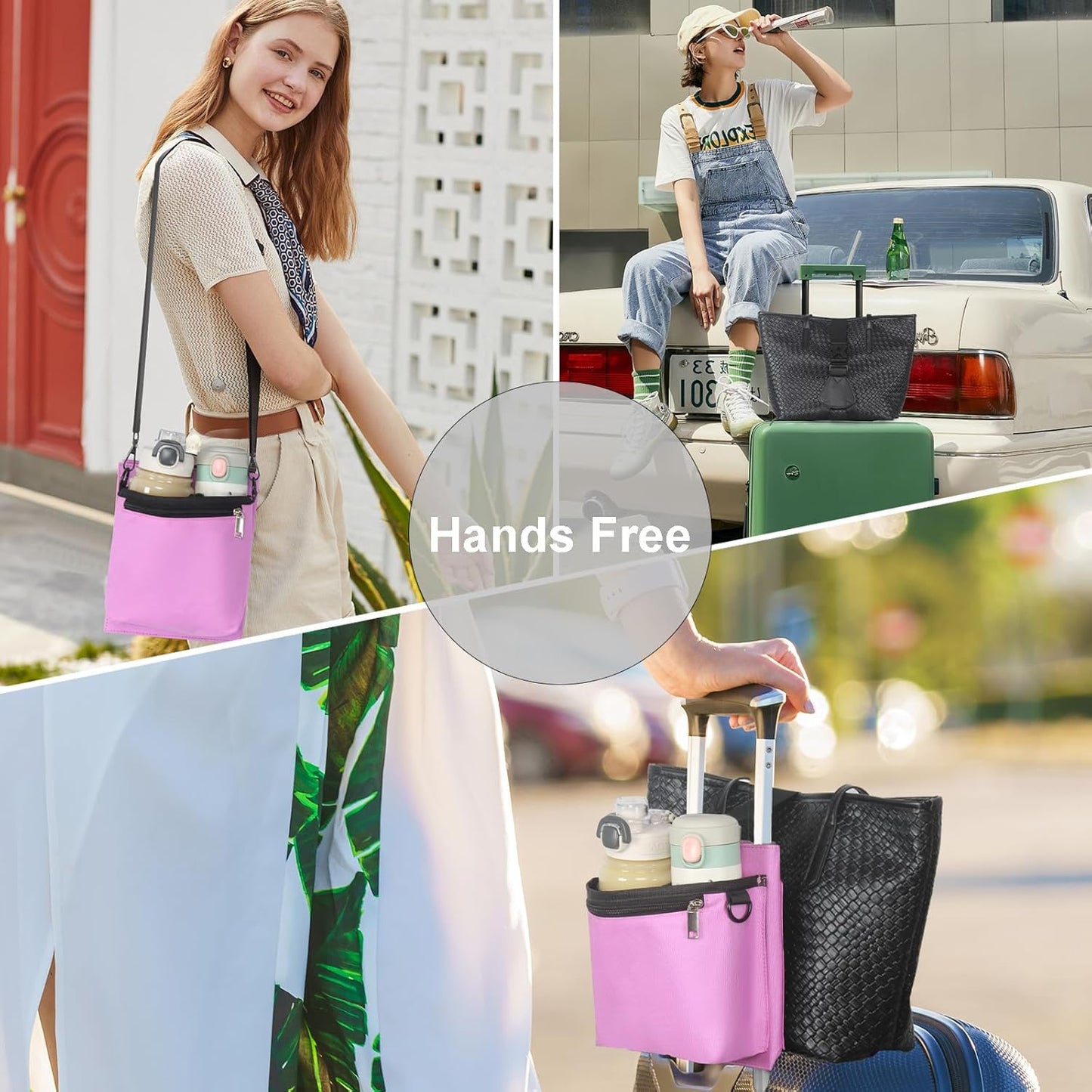Luggage Travel Cup Holder with Luggage Straps Free Hand Drink Caddy Beverage Holder Travel Accessories Gift for Flight Attendants Businessmen Travelers Fits Roll on Suitcase Handles Black
