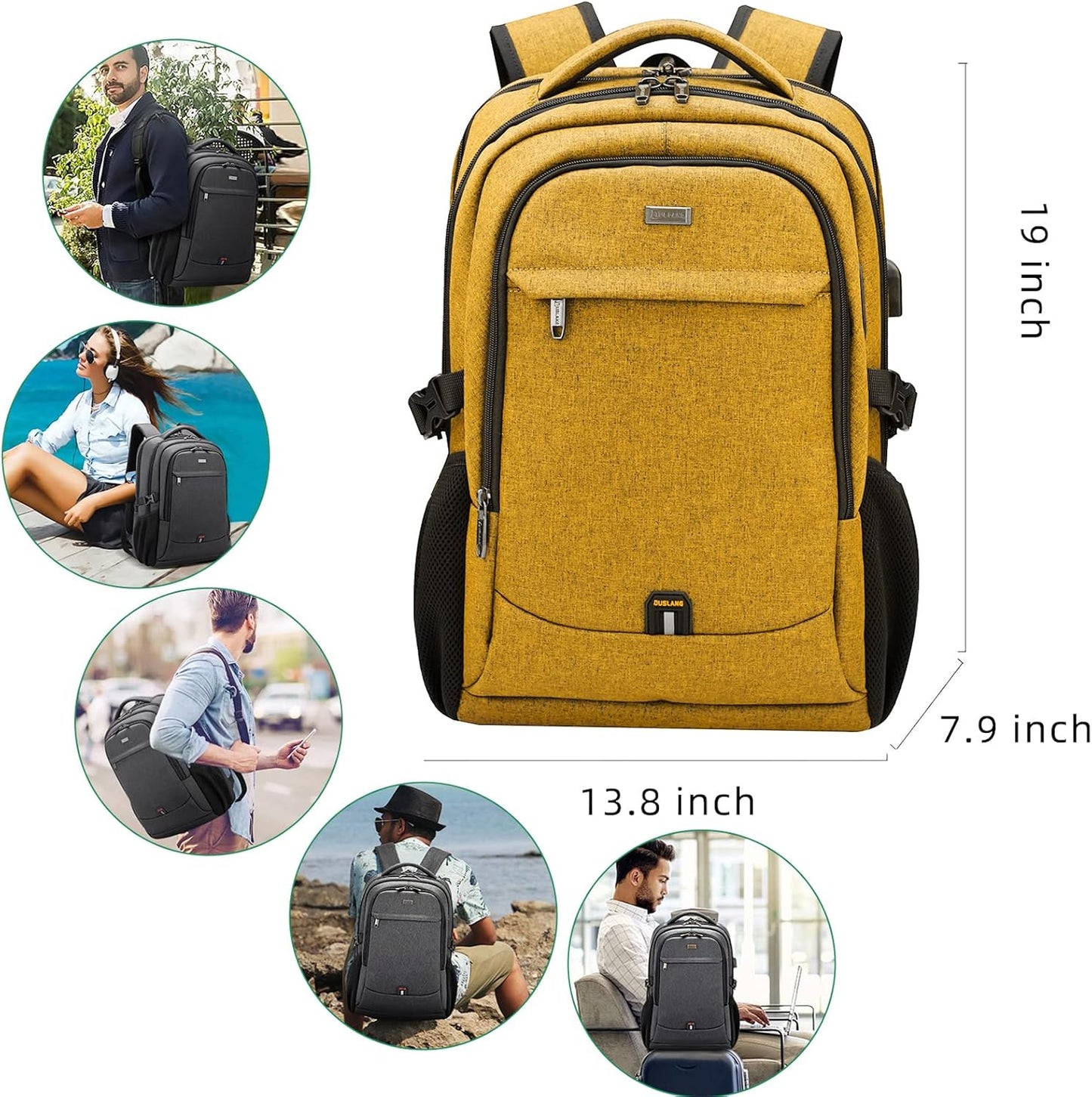 DUSLANG 17 Inch Laptop Backpack for Travel Water Resistant College Backpack for Men/Women Laptop Bag with USB Charging Port,Black - Colors B