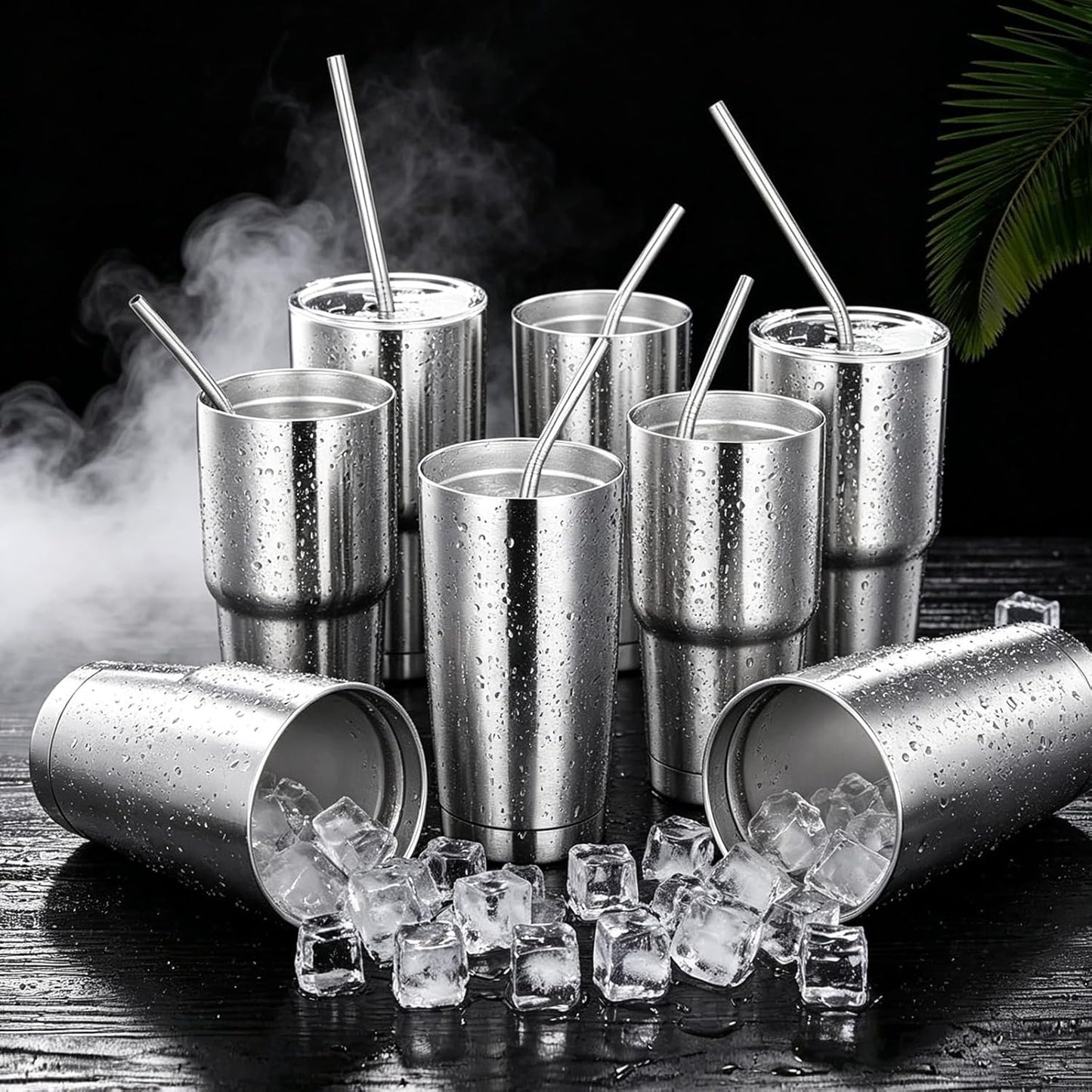 12 Pack Reusable Stainless Steel Metal Straws, 3 Straight + 3 Bent 10.5 Inch and 3 Straight + 3 Bent 8.5 Inch Metal Straws for 20 24 30 oz Tumblers Dishwasher Safe - 2 Cleaning Brushes Included