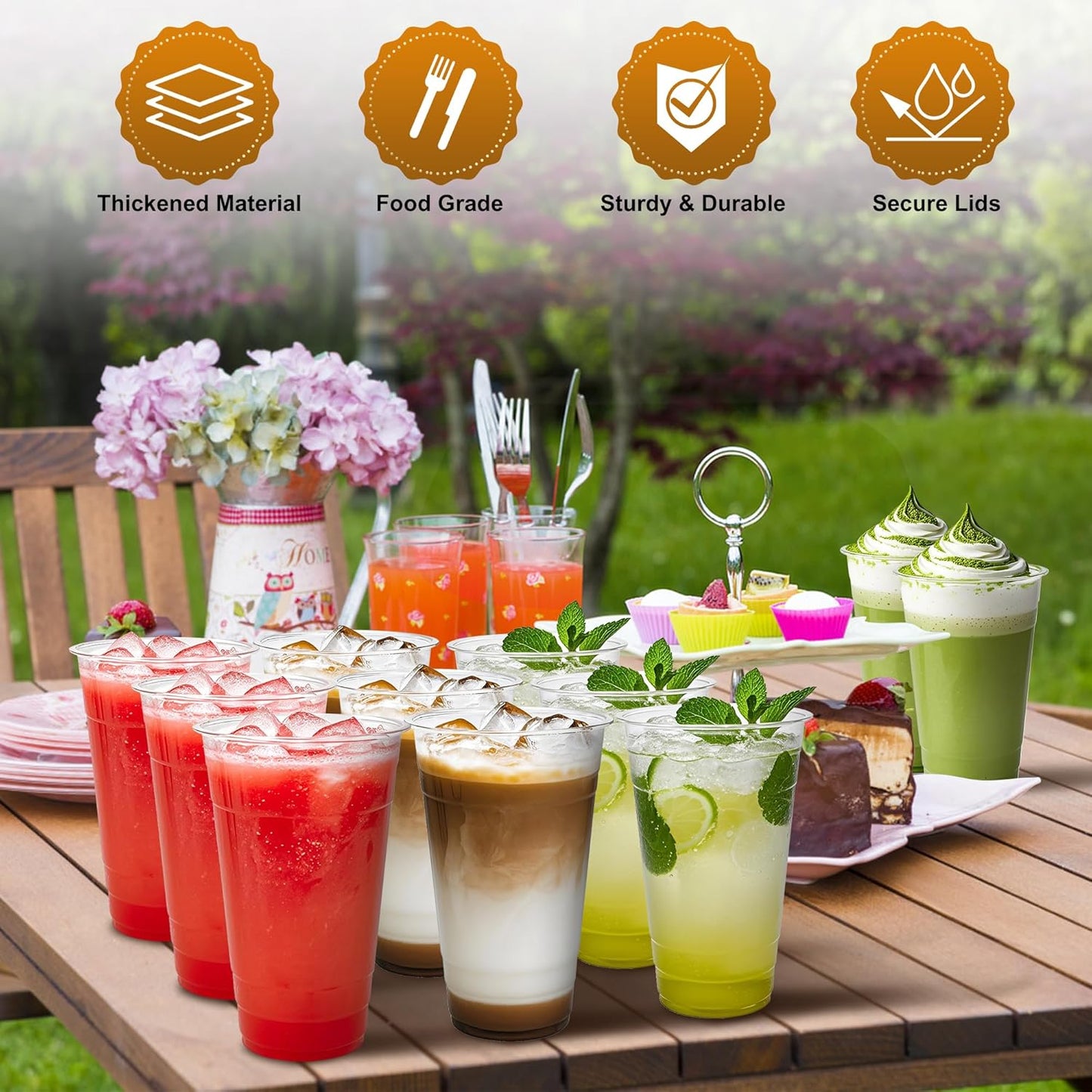 Charmount 24 oz Clear Plastic Cups with Lids and Straws, 100 Sets Disposable To Go Cups for Cold Drinks, Iced Coffee, Coffee Bar Accessories, Smoothies