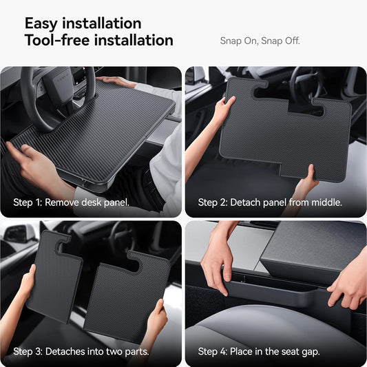 YONZEE 2-in-1 Car Steering Wheel Desk Tray & Car Seat Gap Filler Organizer – Foldable Carbon Fiber Look Table for Laptop, Eating Food, Writing – for Standard Round Steering Wheels