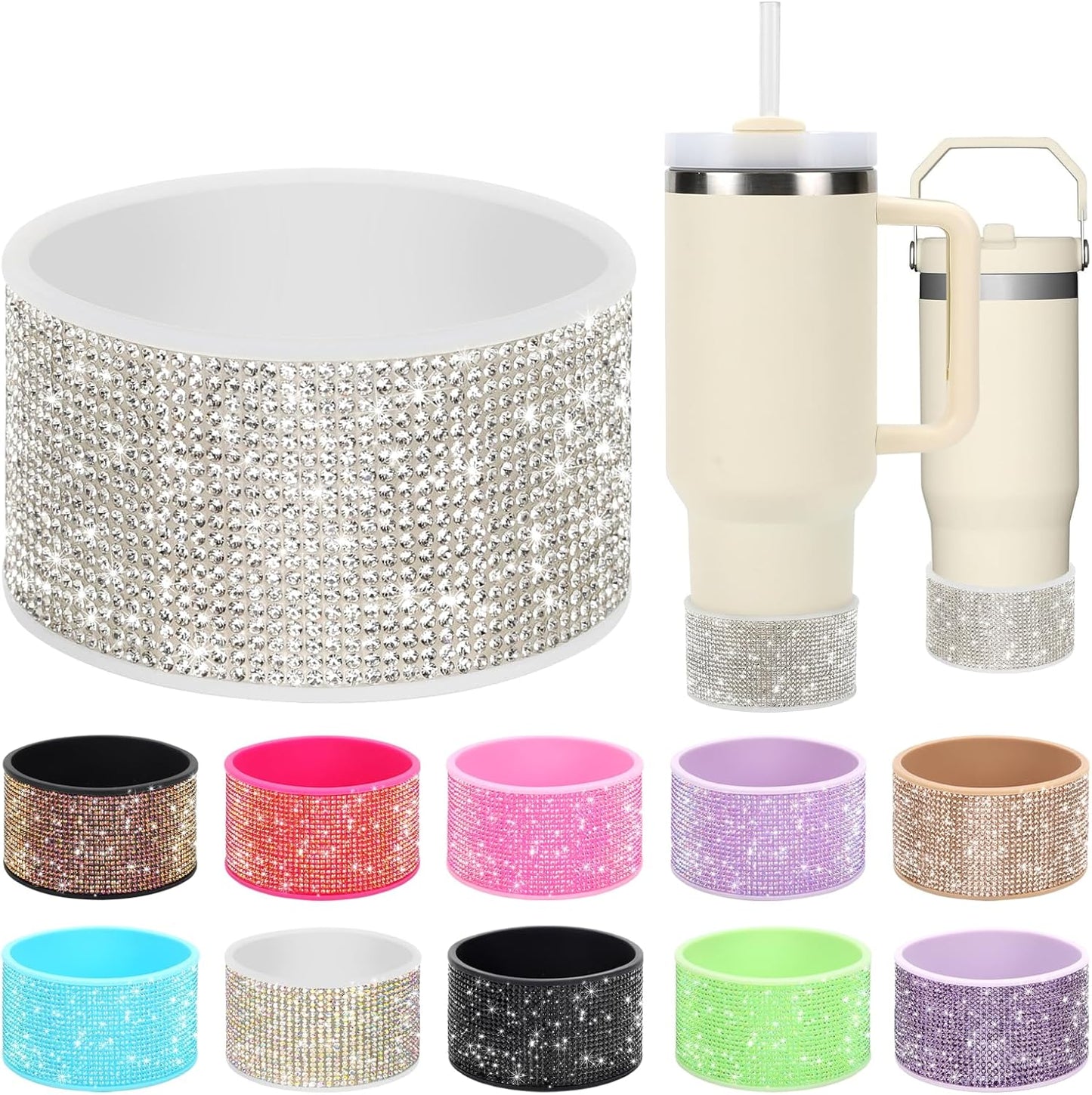 Rhinestone Silicone Boot for 40oz 30oz Stanley Quencher, Anti-Slip Silicone Protector for Qunercher Pro Tour Flip 40oz 30oz, Cup Accessories for 2.75-2.95 inch Trapezoidal Cylinder Base