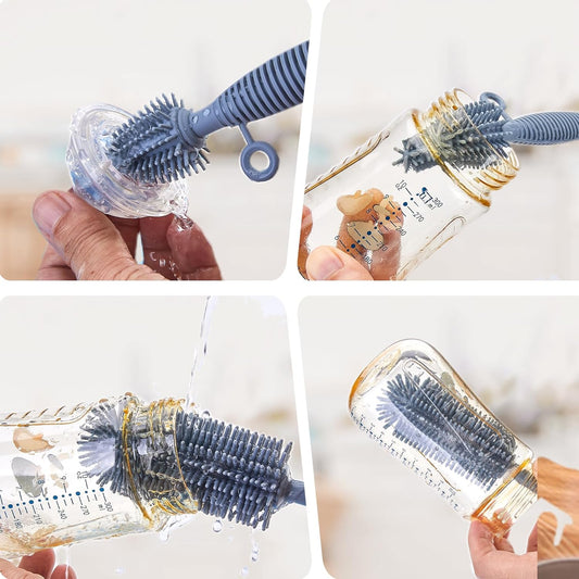 Bottle Brush & Straw Cleaner Brush Set,Silicone Bottle Brush with Sturdy Handle for Water Bottles,Tumblers,Baby Bottles,Long Flexible Straw Cleaner Brush for Standard Straws(Blue)