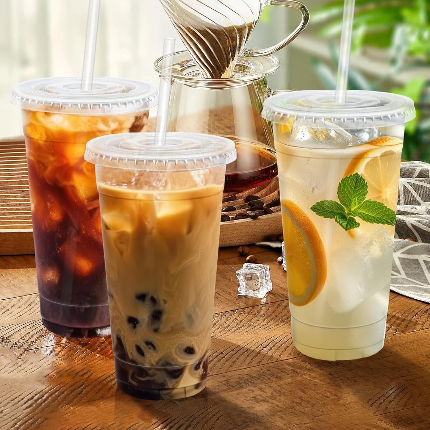 Lamosi 100 Pack 20 oz Clear Plastic Cups with Lids and Straws, Disposable Iced Coffee Cups with Lids for To-Go Cold Drinks, Smoothies and Slushie