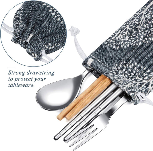 Outus 20 Pcs Straw Carrying Case Chopstick Case, Reusable Utensil Pouch Portable Travel Canvas Bag for Straws, Knife, Fork, Spoon, Chopsticks (Nature Beige Mix)