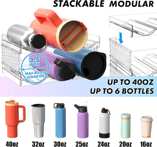 Simple Houseware 3-Tier Stackable Water Bottle Storage Organizer, Clear - Space Saving Bottle Holder for Kitchen, Pantry, and Refrigerator - Fits Stanley 40 oz Tumbler