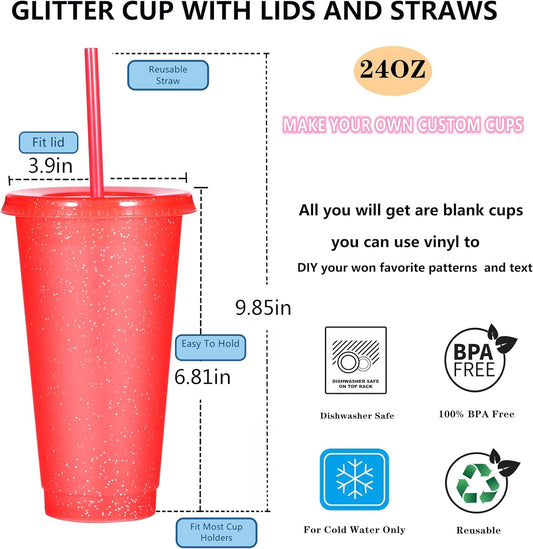 Suertestarry Tumbler with Straw and Lid,Water Bottle Iced Coffee Travel Mug Cup,Reusable Plastic Cups,Perfect for Parties,Birthdays,24oz-5 Pack (Rainbow, 5pack)