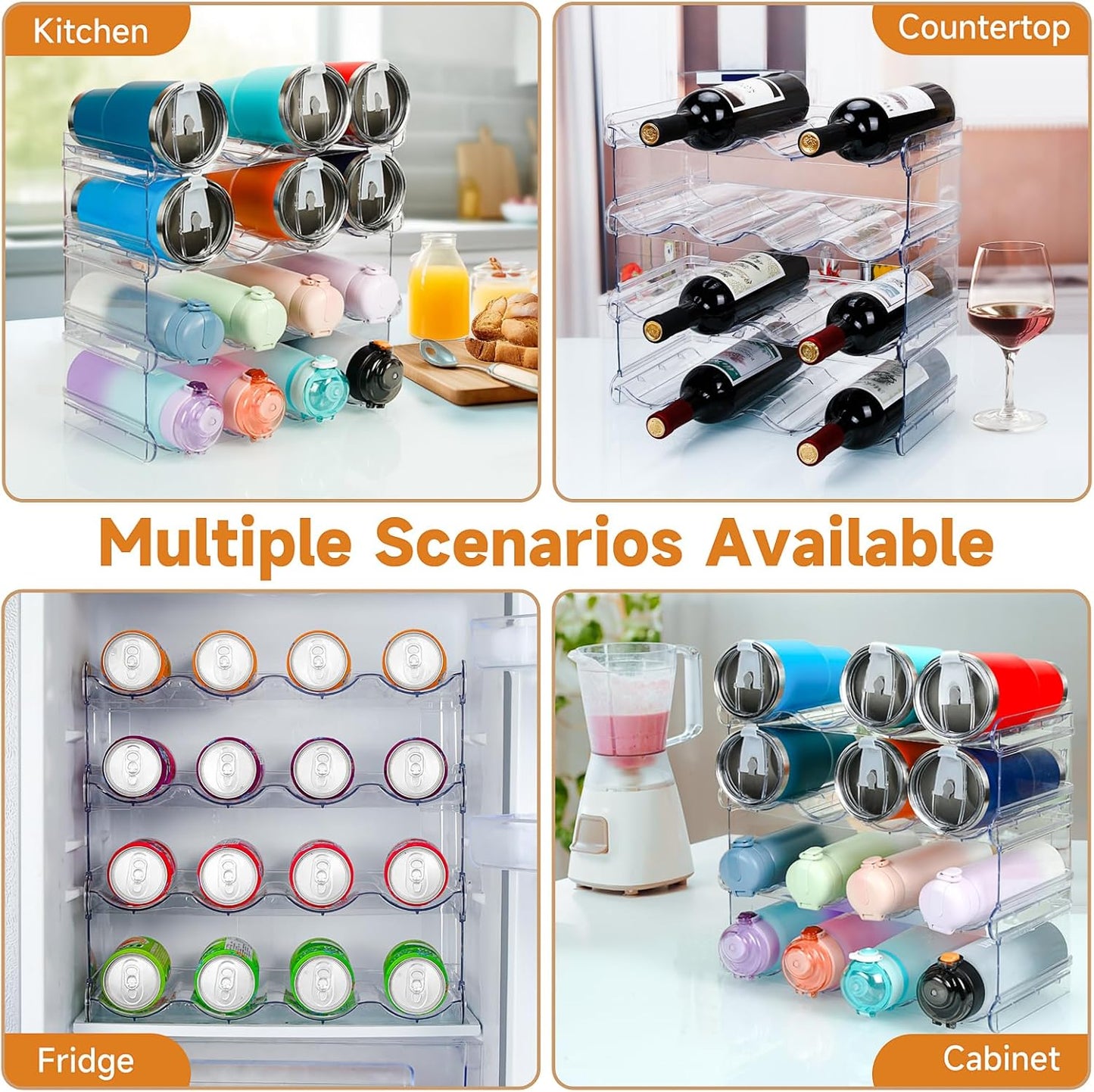 spospo Stackable Water Bottle Organizer, Large Compartment Water Bottle Holder, 4 Tier Clear Water Bottle Organizer for Cabinet, Bottle Rack for Kitchen Organization and Storage - Hold 16 Bottles