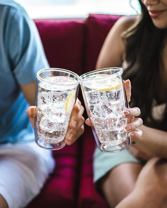 Tervis Clear & Colorful Tabletop Made in USA Double Walled Insulated Tumbler Travel Cup Keeps Drinks Cold & Hot, 16oz Mug, Clear