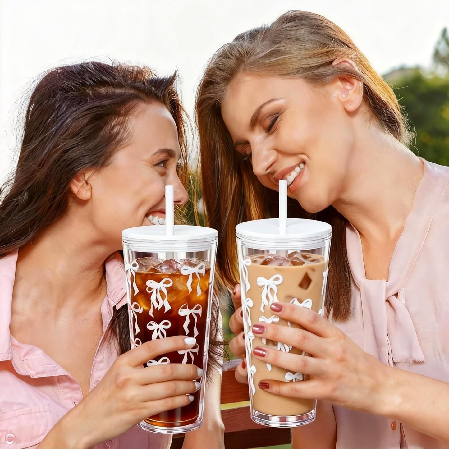 24oz Tumbler with Lid and Straw, Leak Proof and Double Wall Insulated Reusable Plastic Cups,Travel Reusable Iced Coffee Cup (1, Pink)