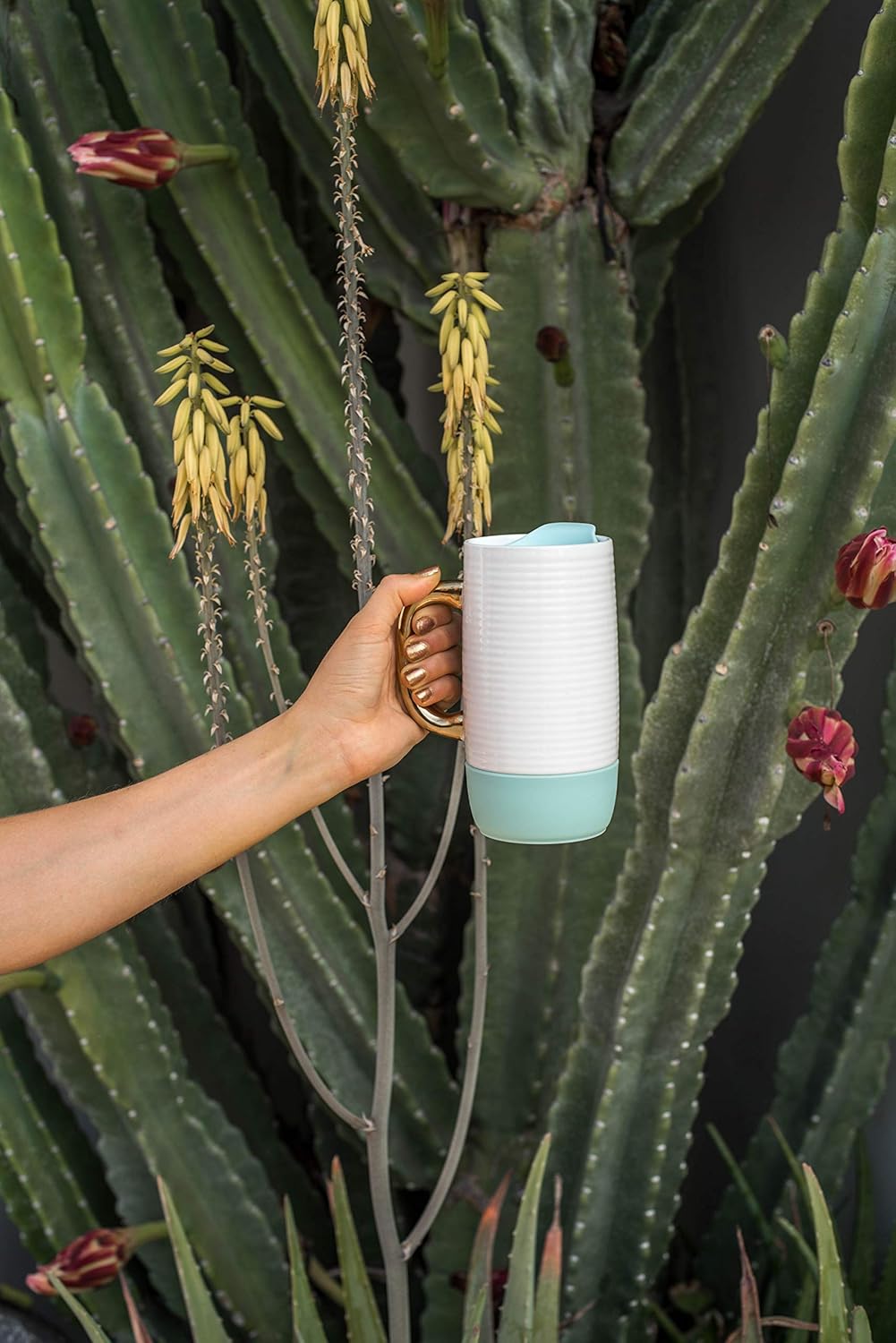 Ello Jane 18oz Ceramic Travel Mug with Handle, Splash-Resistant Slider Lid and Built-in Coaster, Perfect for Coffee and Tea, BPA Free, Dishwasher Safe, Gift for Him Her Mother's Day Birthday, Sandbar