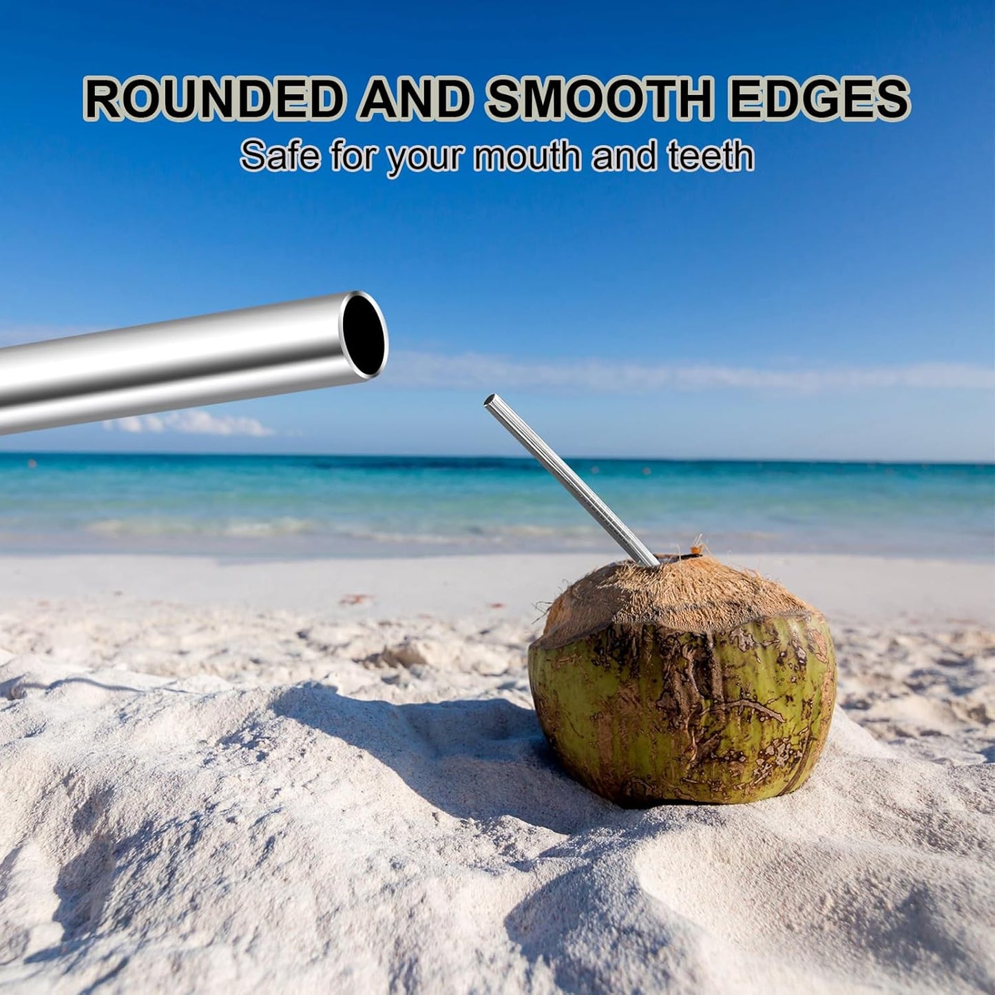 Stainless Steel Straws Metal Reusable Drinking Straw for Juice Iced Coffee Cold Beverage Water Highball Glasses 20oz Tumblers Mugs Cups, 0.24" 6mm Wide 215mm Long, Set of 8 with Brush, Silver