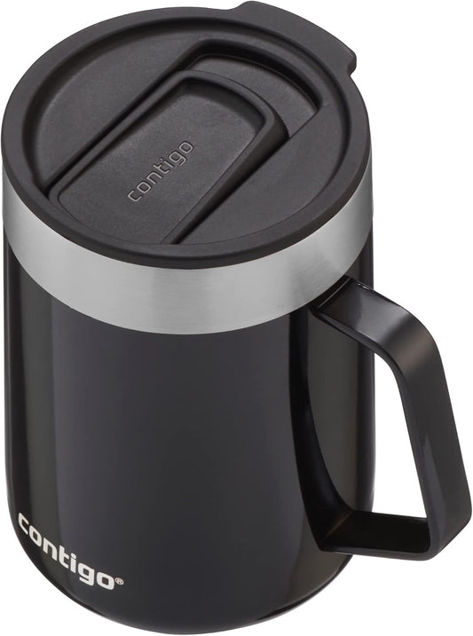 Streeterville Desk Mug, Insulated Coffee Mug with Stainless Steel Handle, Coffee to go Mug with lid, Keeps Coffee and Tea Warm for up to 5 Hours, Ideal for Office & Home, 410 ml