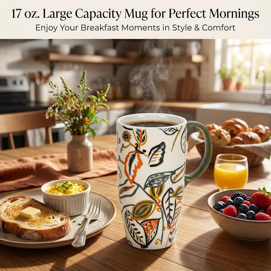17oz Ceramic Travel Coffee Mug with Lid, Microwave Safe Tea Cup
