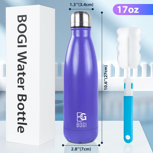 17oz Insulated Water Bottle Double Wall Vacuum Stainless Steel Water Bottles, Leak Proof Metal Sports Water Bottle Keeps Drink Hot and Cold - Perfect for Outdoor Sports Camping Biking (Purple)