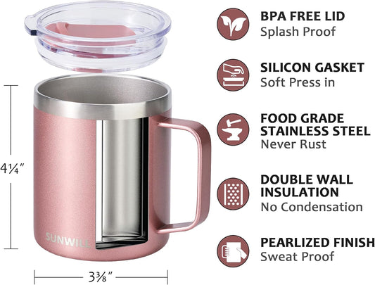 Travel Coffee Mug with Lid, 14 oz Insulated Stainless Steel