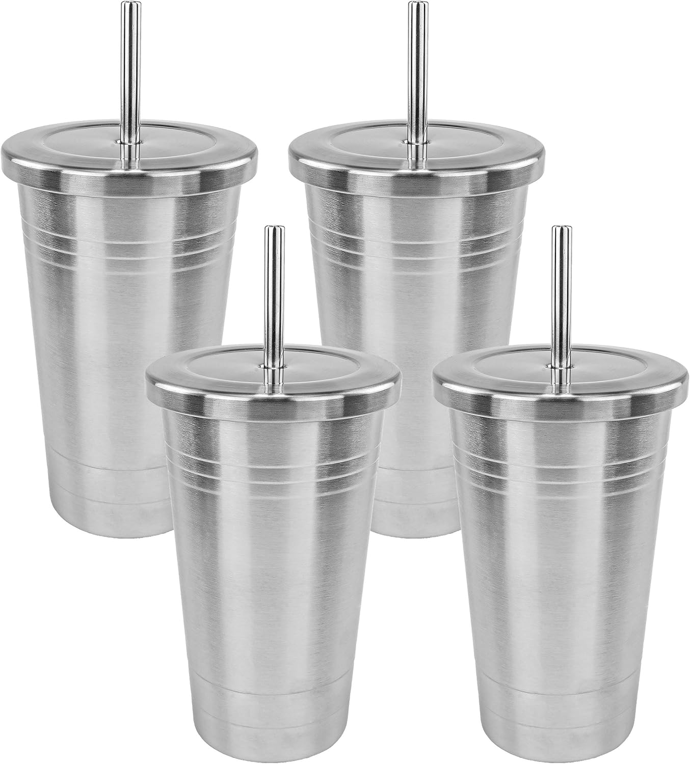 Stainless Steel Double-Walled Insulated Tumbler with Straw and Spill-Resistant Screw Top Lid, 20oz – Durable Travel Cup