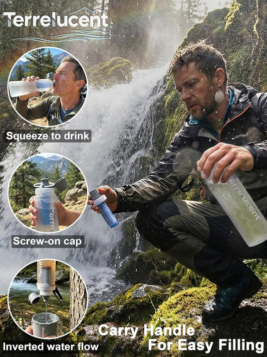33.8 oz Collapsible Water Bottle with Filter, Squeeze Filtered Water Bottle, BPA-Free, Dual Filtration, Ultralight Water Filter System for Hiking, Camping, Backpacking, Travel (White, 33.8 OZ)
